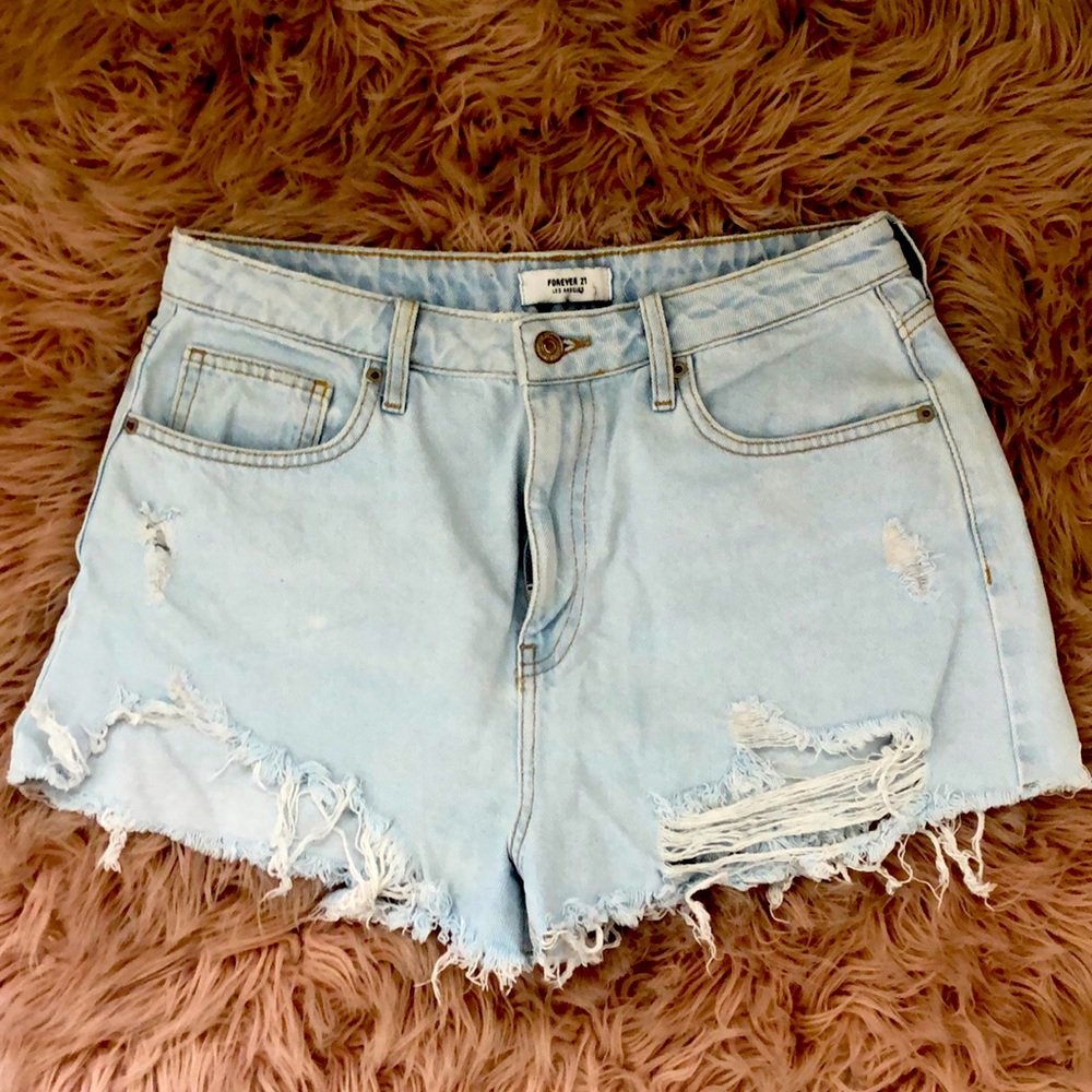 Womens high rise jean shorts.